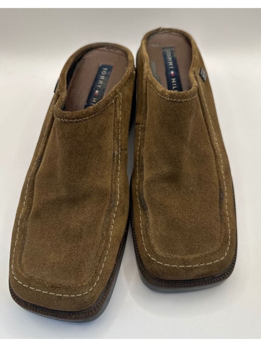 Vintage Womens Tommy Hilfiger Brown Square-Toed Suede Clogs 2.25" heel Size 6.5M